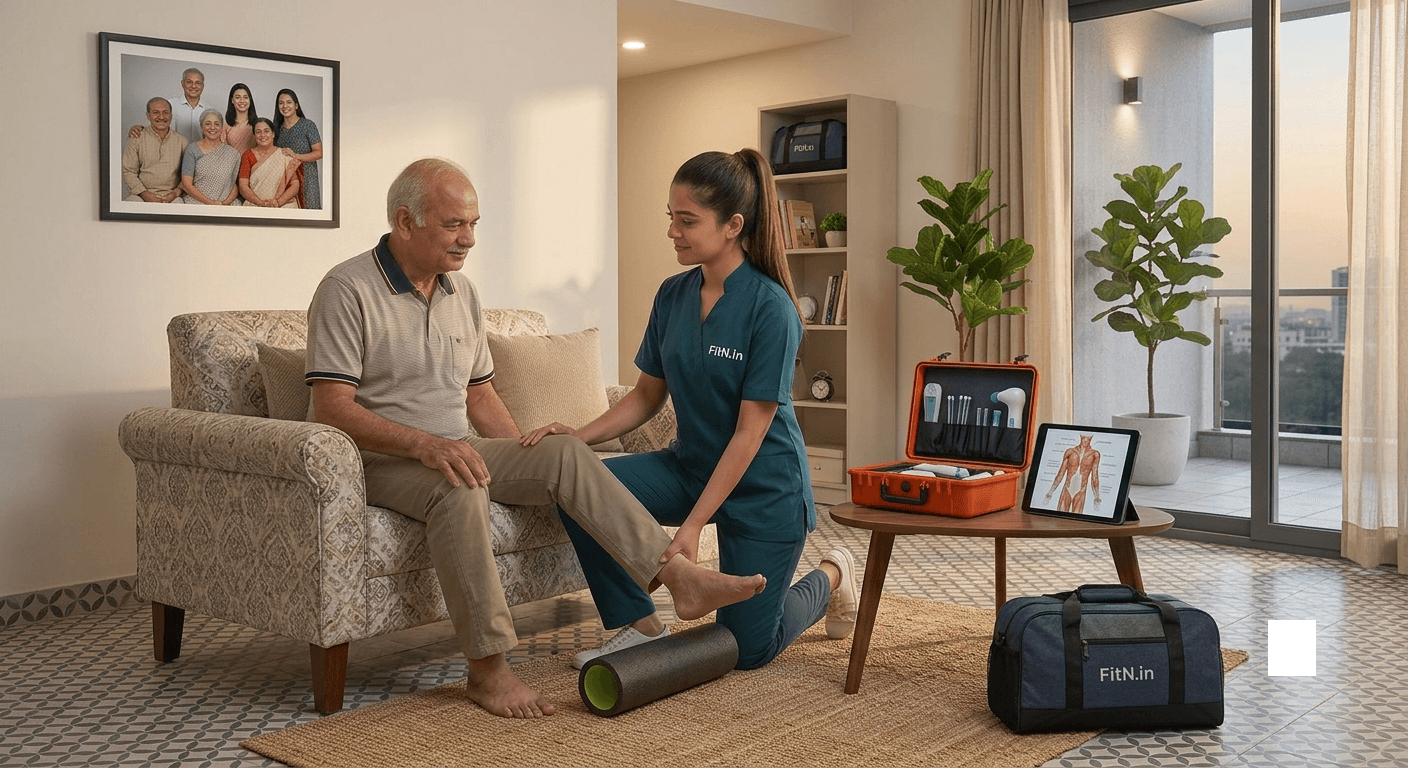 Showing physiotherapy process by a physiotherapist at Delhi Naturopathy