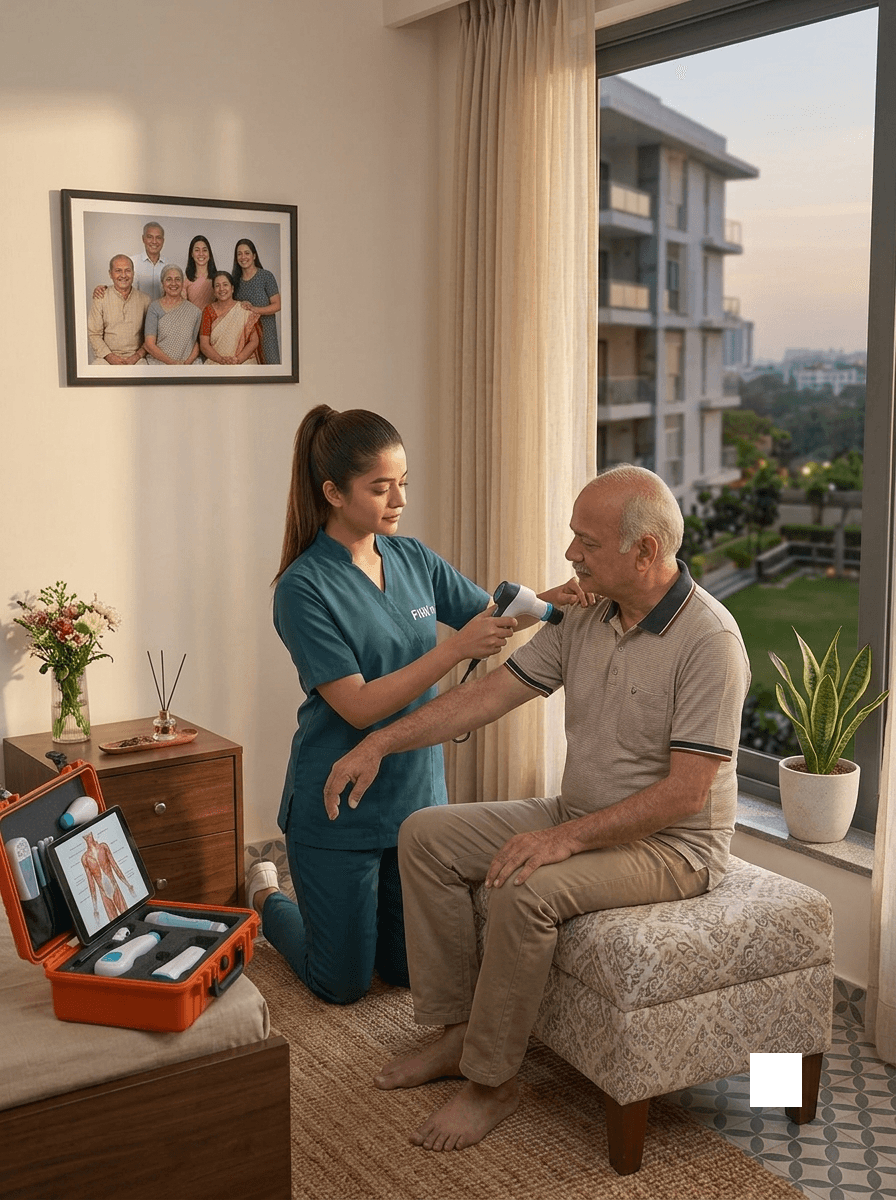 Showing physiotherapy process by a physiotherapist at home Delhi NCR