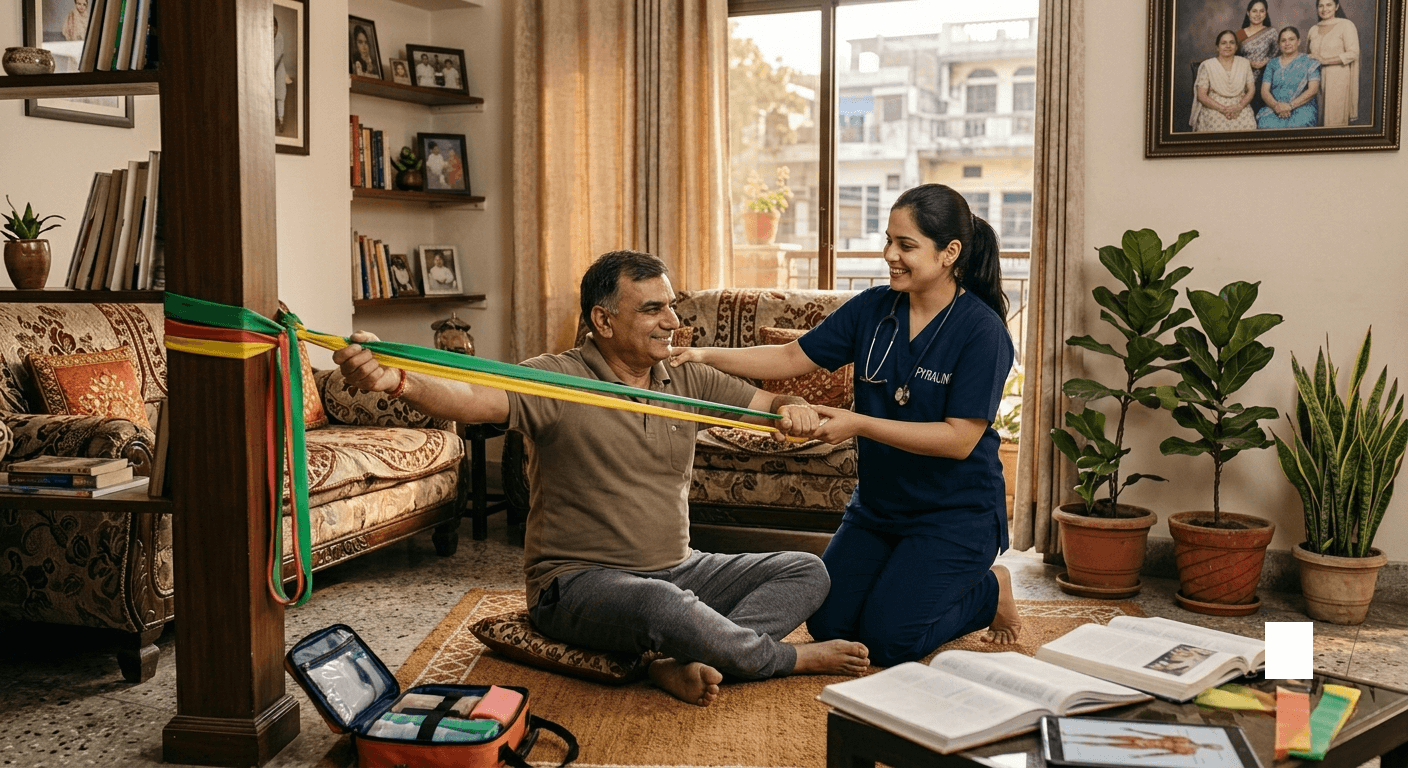 Showing physiotherapy process by a physiotherapist in New Delhi